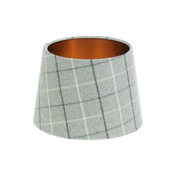 Bamburgh Dove Grey Tartan French Drum Lampshade Brushed Copper Inner