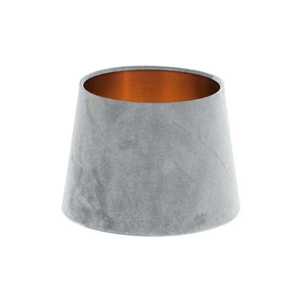 Dove Grey Velvet French Drum Lampshade Brushed Copper Inner