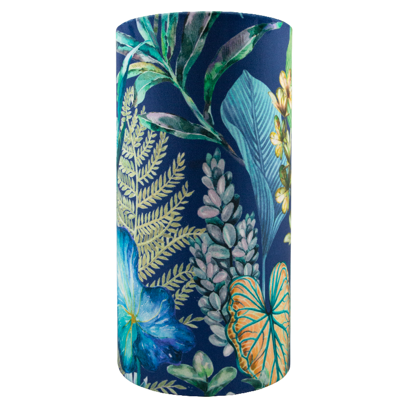 Oasis Blue Floral Velvet Tall Drum Lampshade
